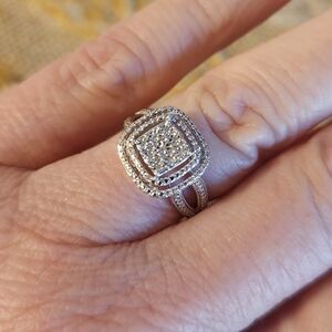 VINTAGE NATURAL DIAMOND GEMSTONE STERLING SILVER 925 RING SZ 6.5 LUXURY